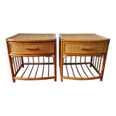 Pair of bedside tables in rattan and wicker.