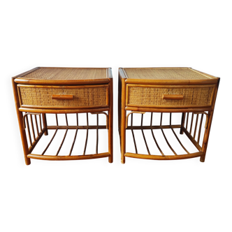 Pair of rattan and wicker bedside tables