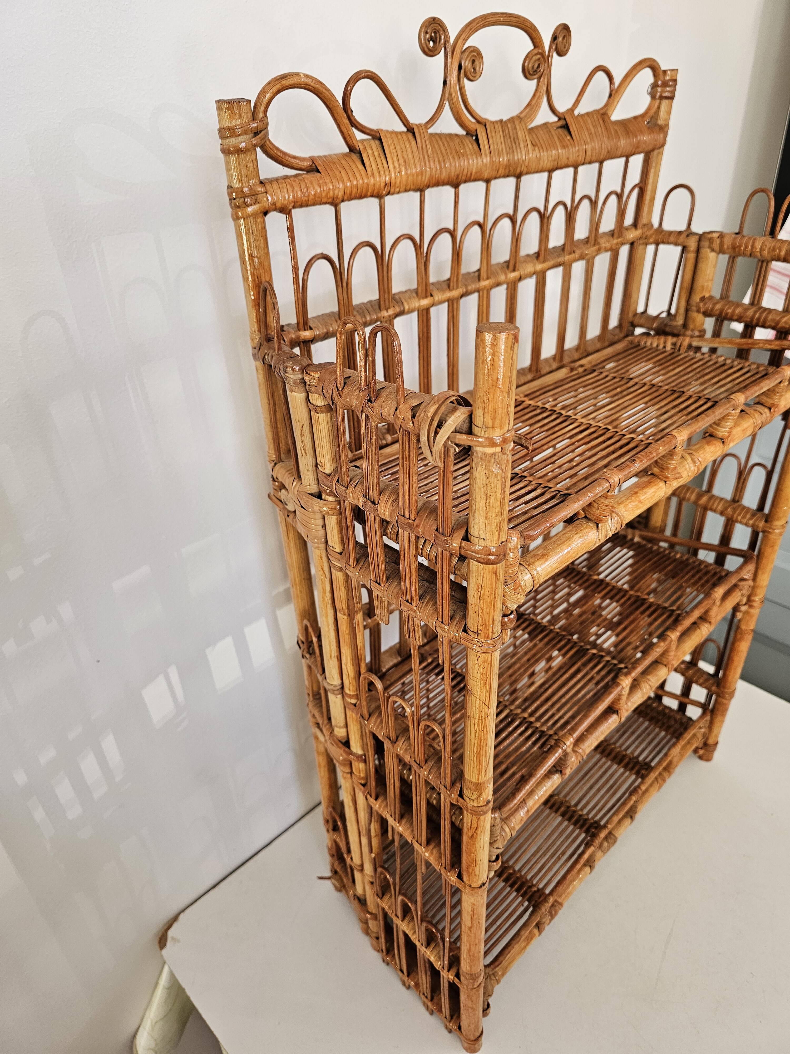 Beautiful Peacock wall shelf, made of rattan, 1960s