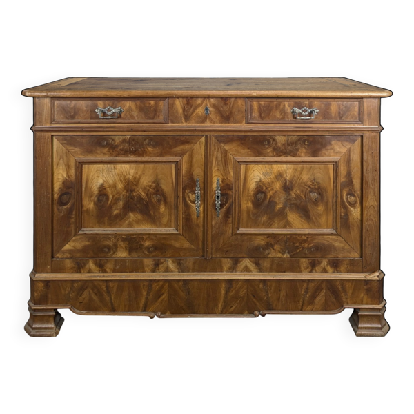 Buffet Louis-Philippe en noyer et loupe de noyer deux portes deux tiroirs