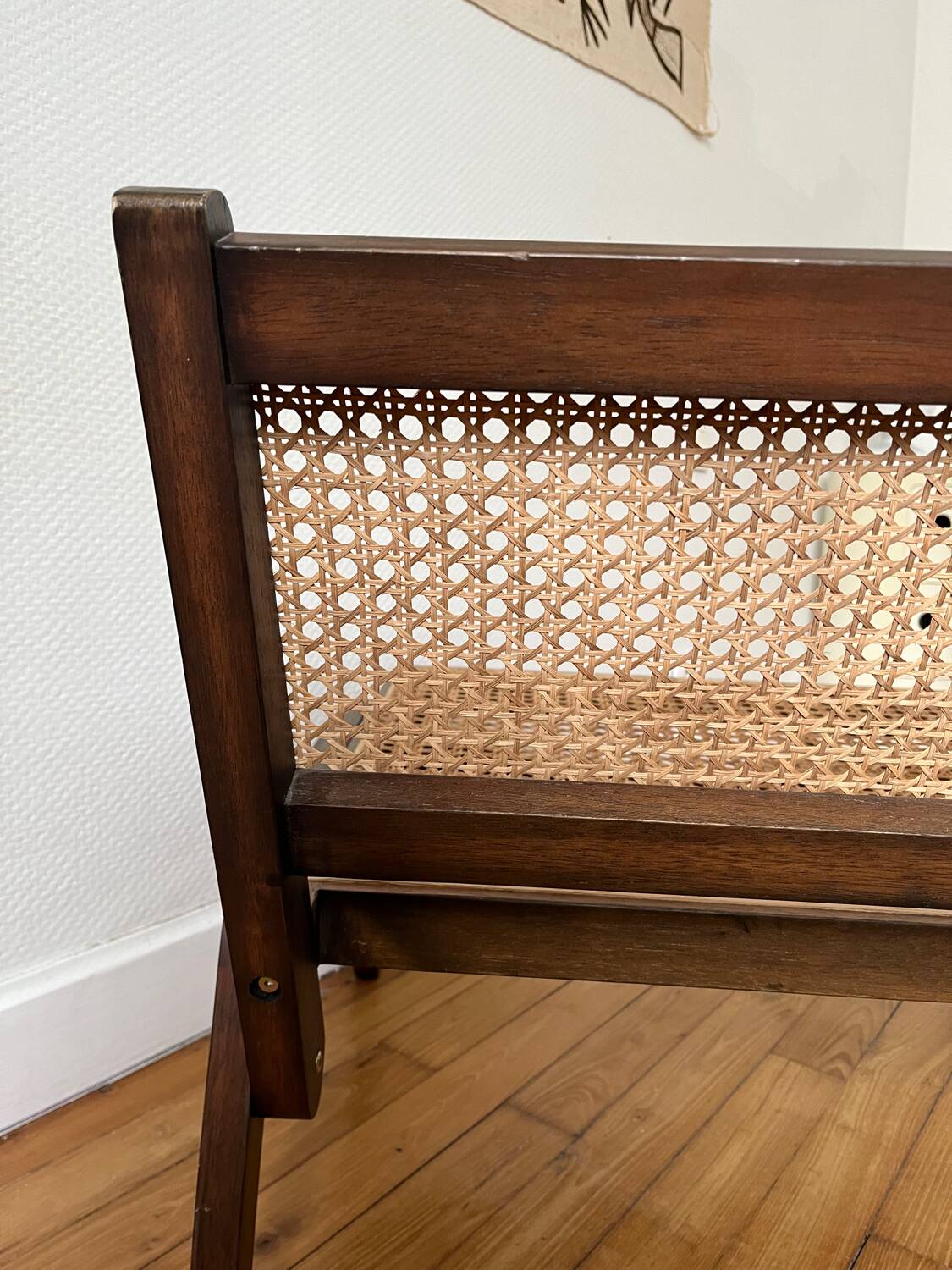 Vintage wooden and cane armchair