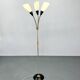 1950s Brass & Glass Adjustable Floor Lamp with Wooden Detail