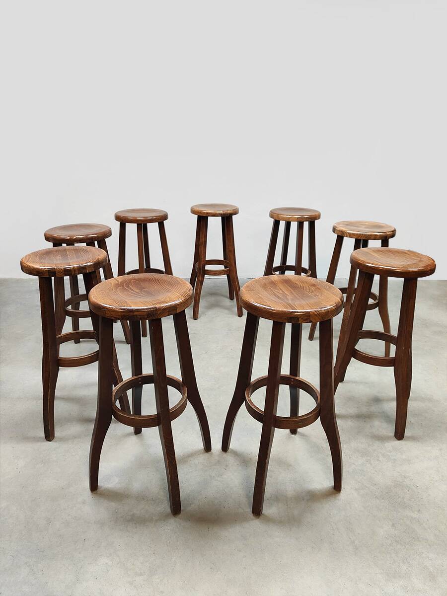Brutalist design wooden vintage barstools 19 x