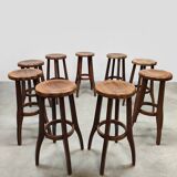 Brutalist design wooden vintage barstools 19 x
