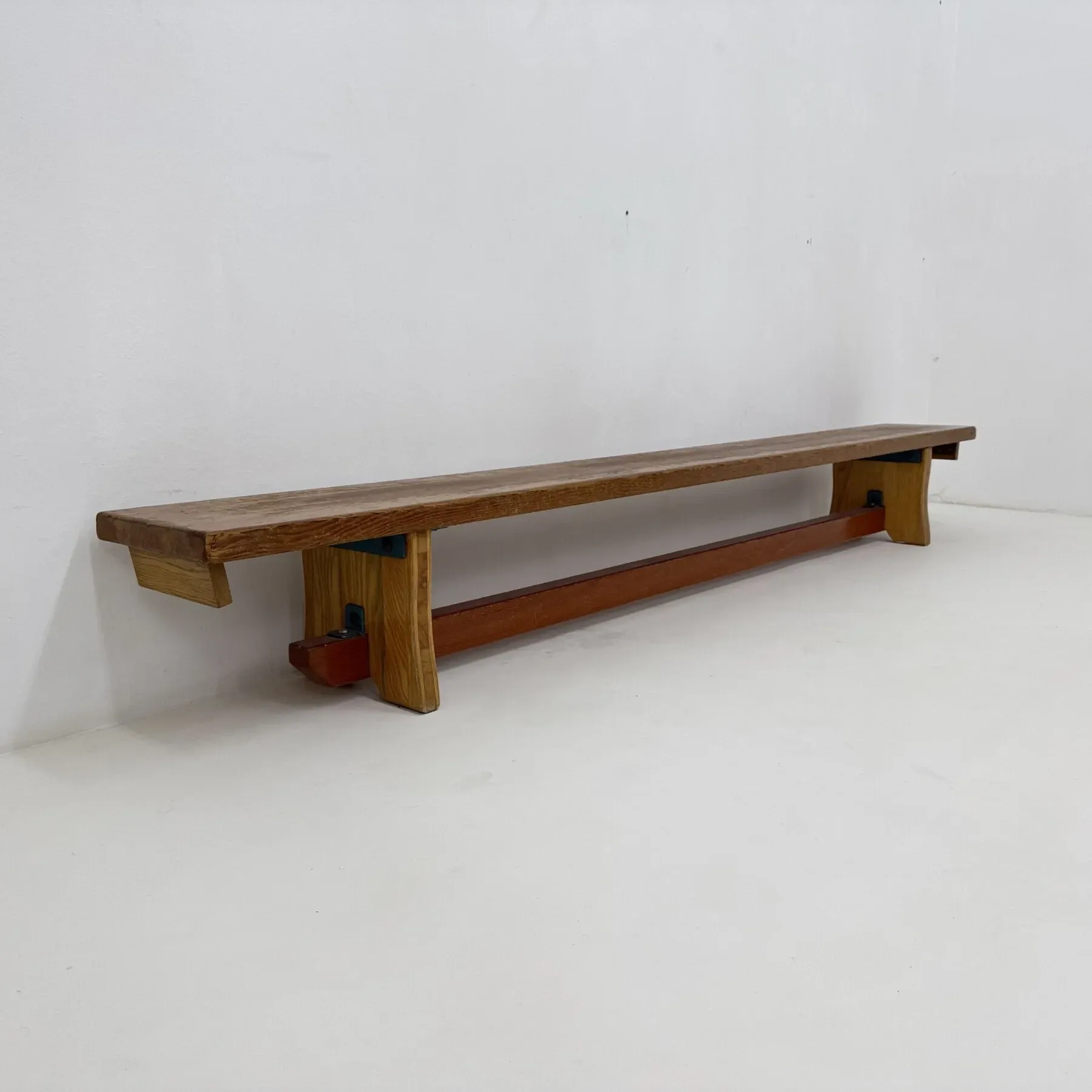 Vintage solid wooden school bench, 1970s