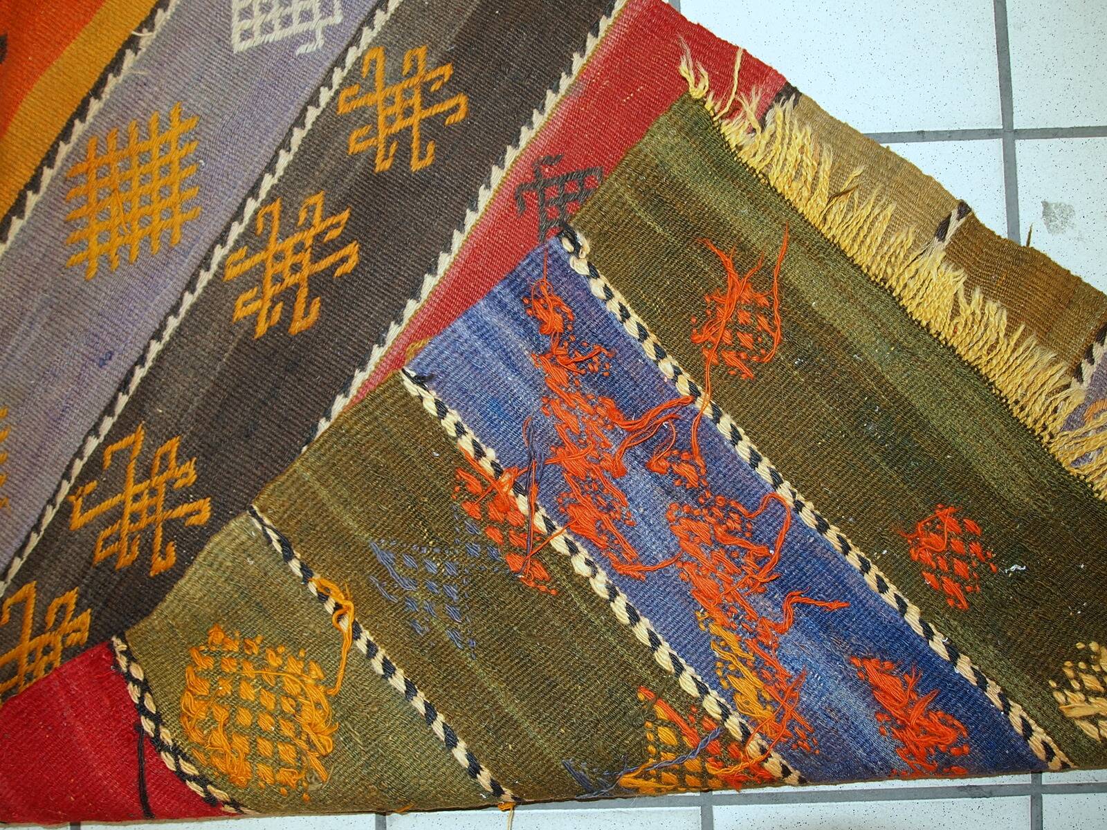 Kilim vintage fait main Sumak persan 70cm x 132cm (1940s)