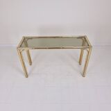 Italian Rectangle Side Table in Brass Bamboo and Smoked Glass, 1970s