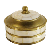 Round brass and mother-of-pearl box 9 x 7 cm