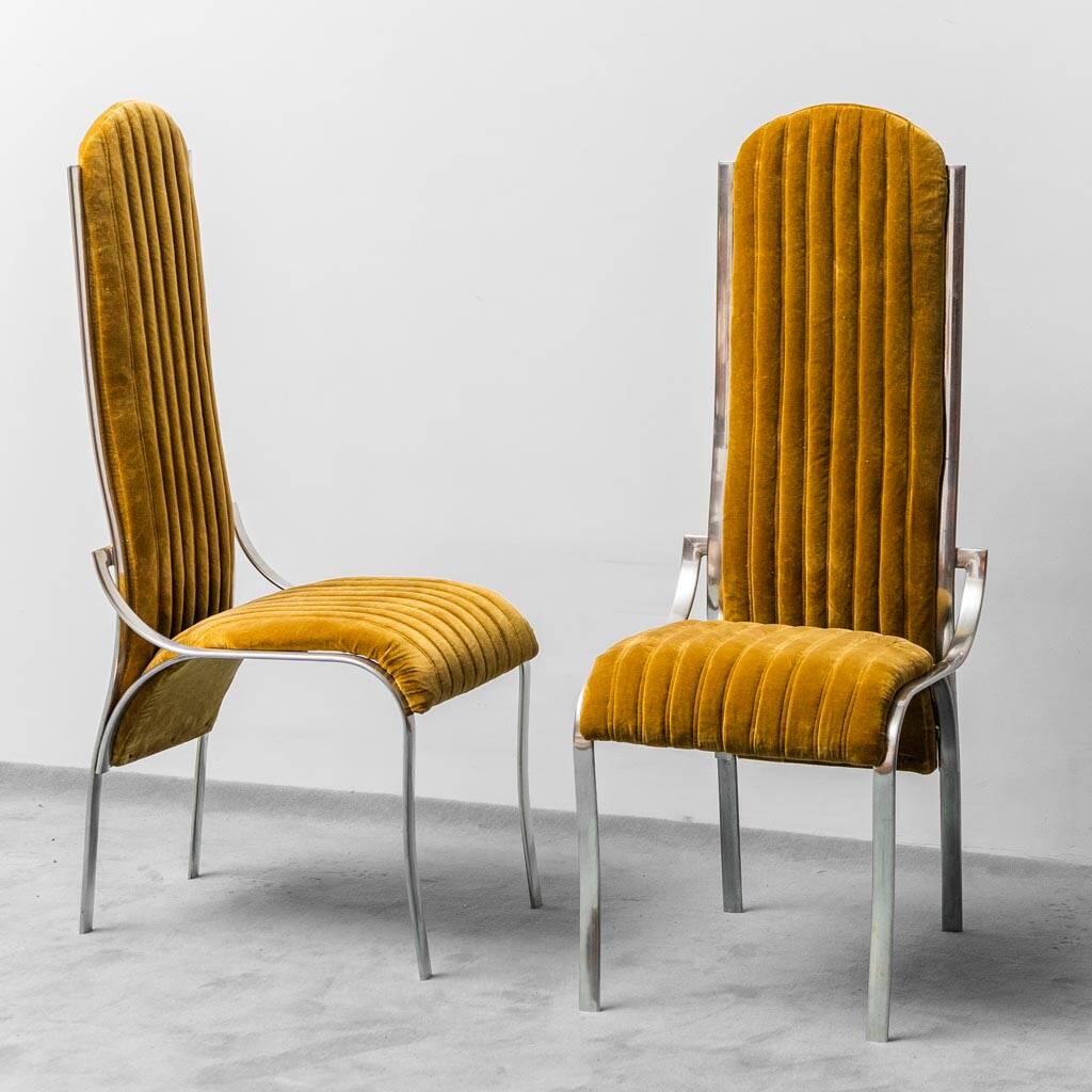 Ensemble de 4 chaises en métal velours jaune 1970 vintage modernisme