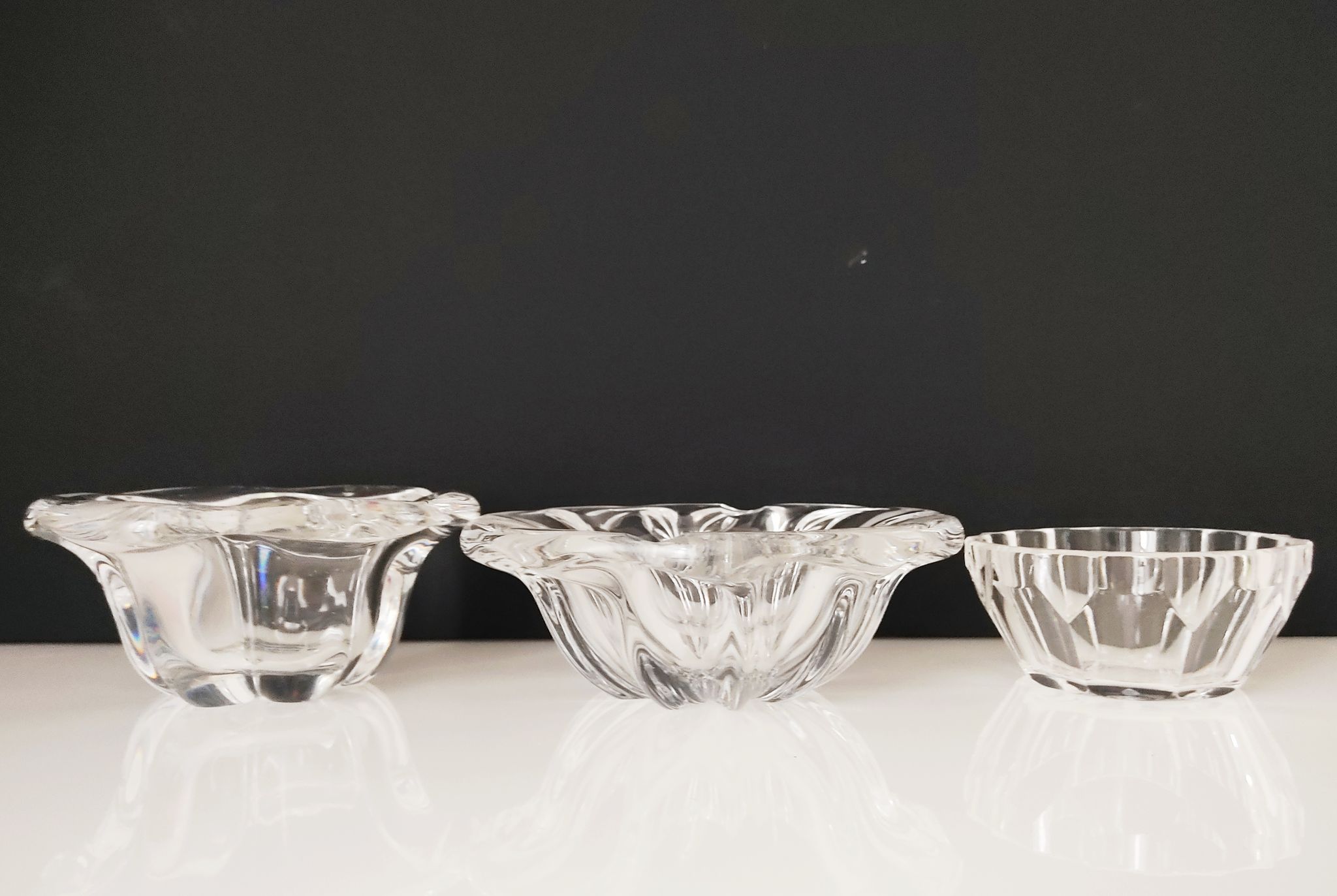 Set of 3 cups including one signed Val Saint Lambert