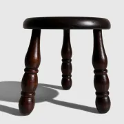 French Art Deco Tripod Stool in Chestnut, Attributed to Dudouyt, 1940s