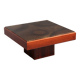 Brutalist Coffee Table with Copper Top and Wooden Base 1970