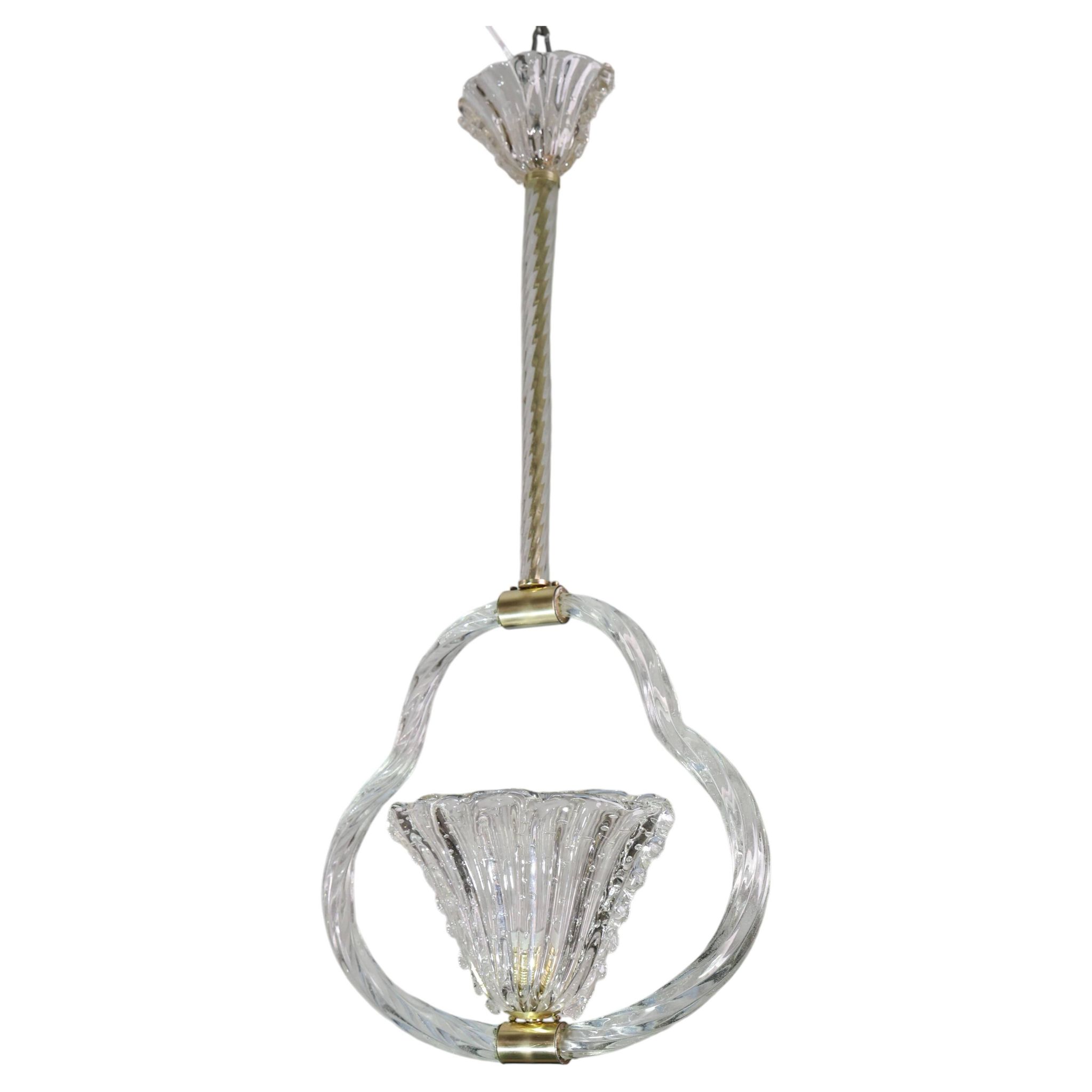 Charming Ercole Barovier Art Deco Chandelier, 'Bullicante' Glass Murano, 1940s