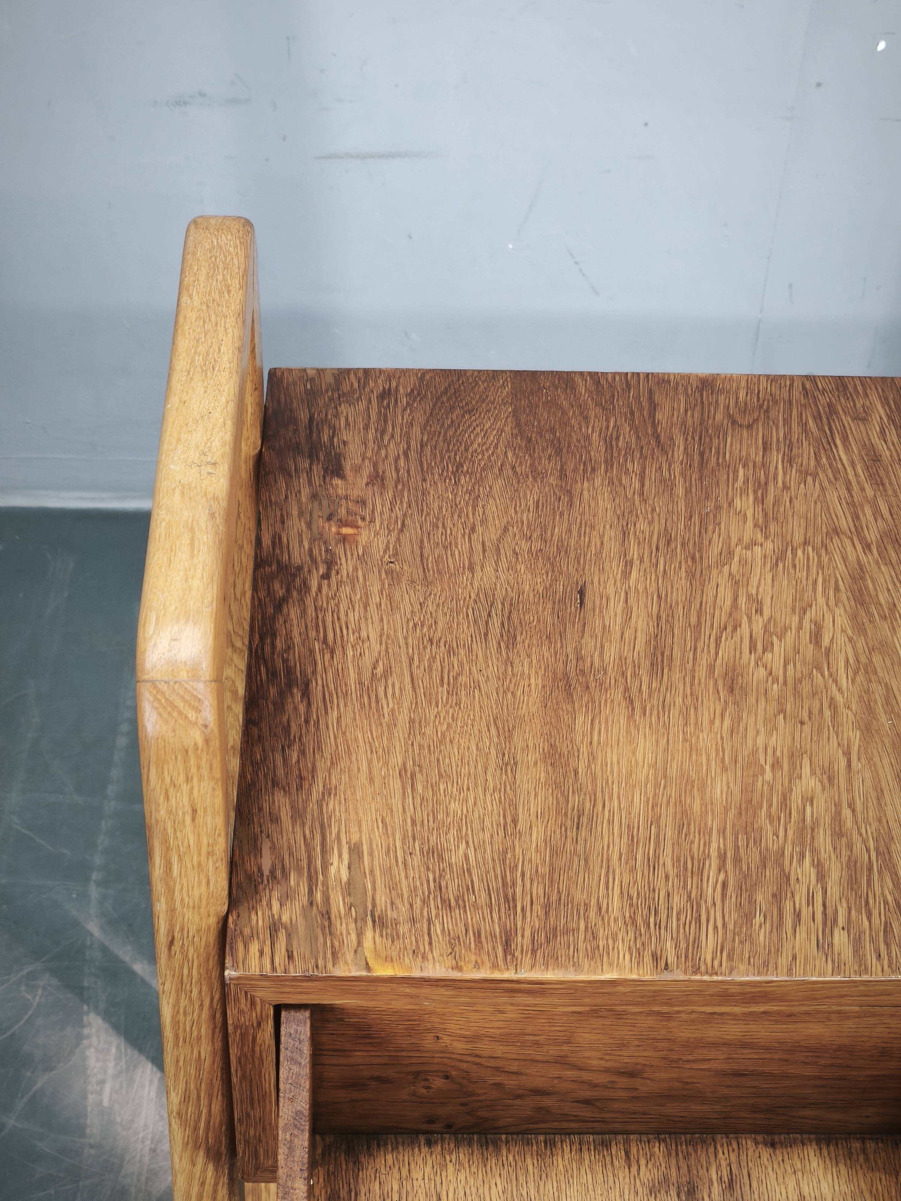 1960s Czech Oak Side Table with Integrated Storage Drawer