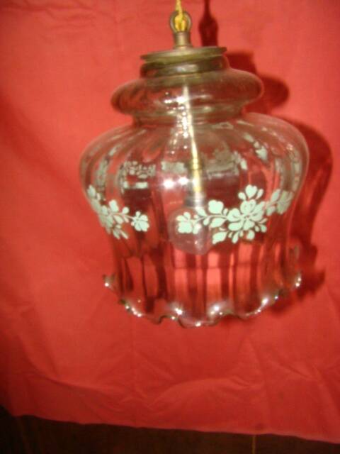 transparent crystal suspension with floral decoration from the 1970s