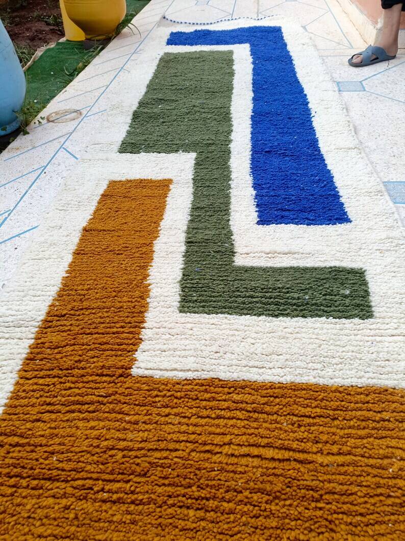 Tapis beni ouraine de couloir fait main taille 75 x 300 cm