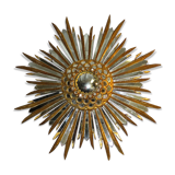 Mirror Sun bomb said "witch" 78 cm wood Golden early 20th