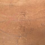 Pair of antique luterma bistro chairs in grey wood + green seat vintage