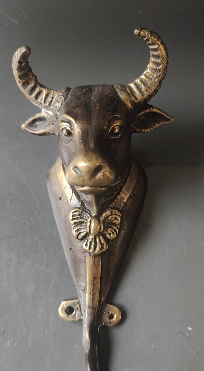 Bronze patinated metal bull wall hook
