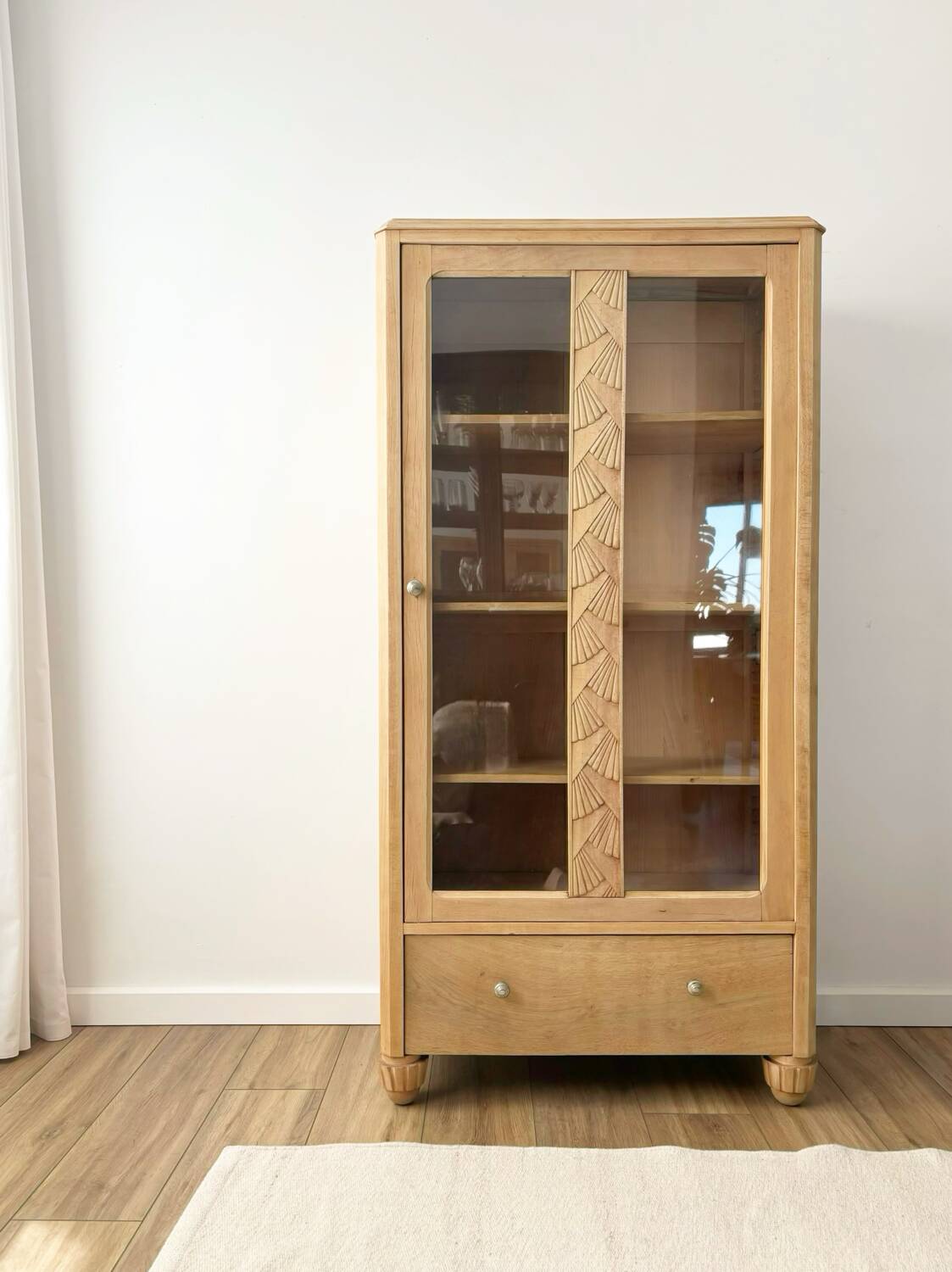 Renovated Parisian art deco solid wood display case