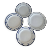 4 vintage dessert plates, mismatched blue and white porcelain faience.