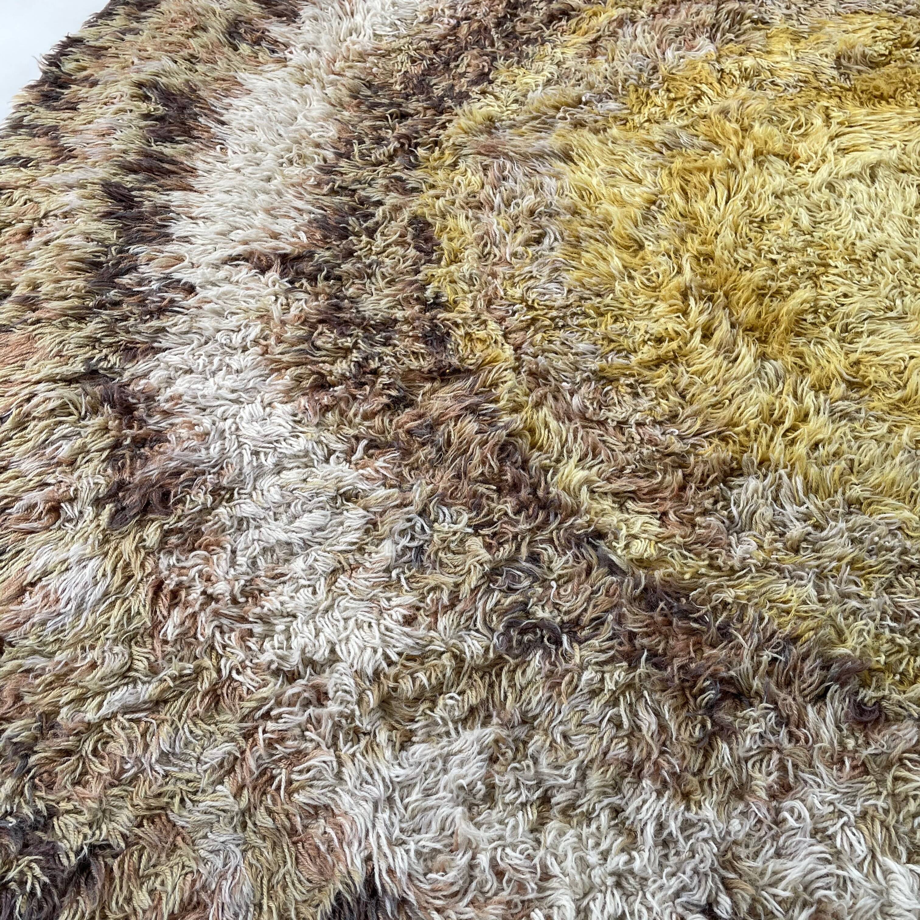 195cm multi-color scandinavian psychedelic batik high pile pop art rya rug 1970s