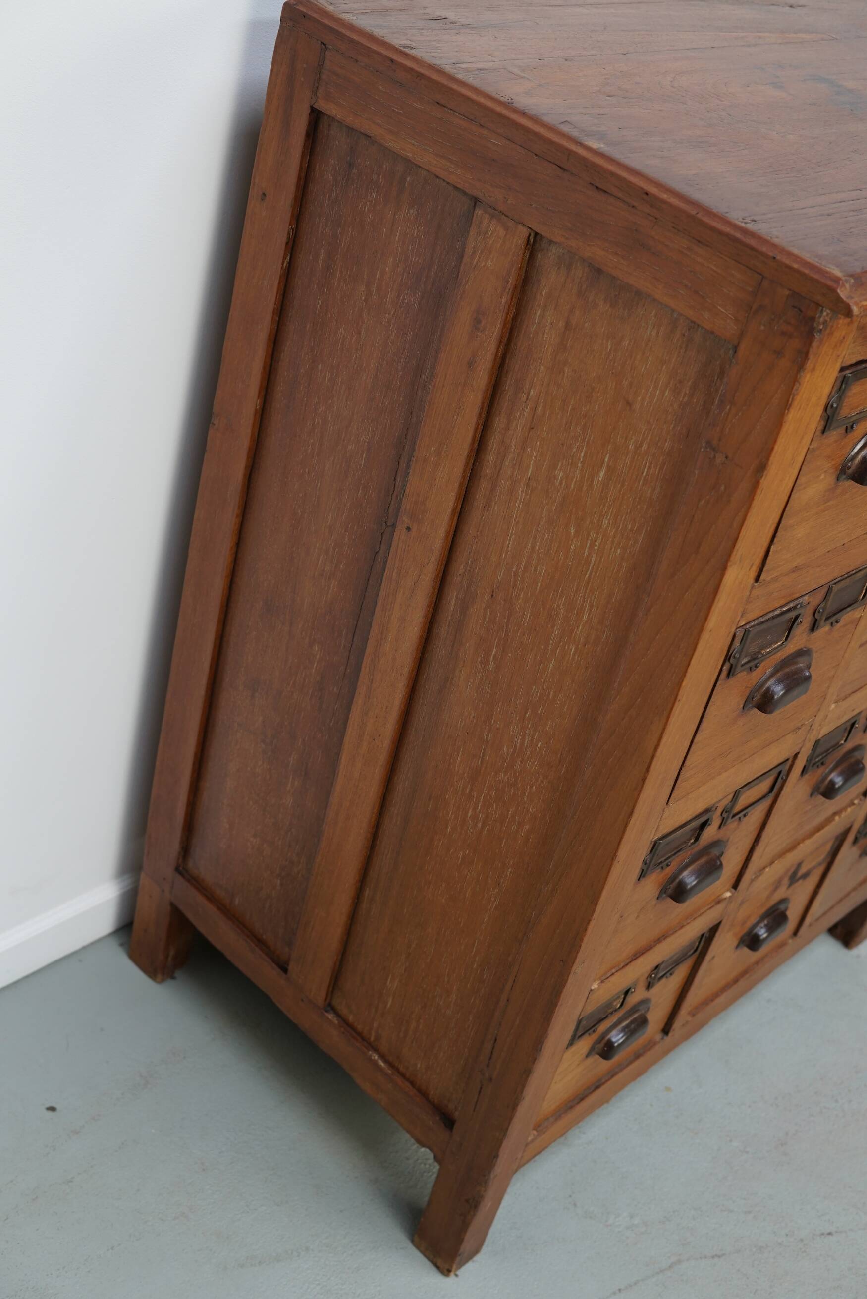 Vintage Dutch Teak Apothecary / Filing Cabinet, 1930s