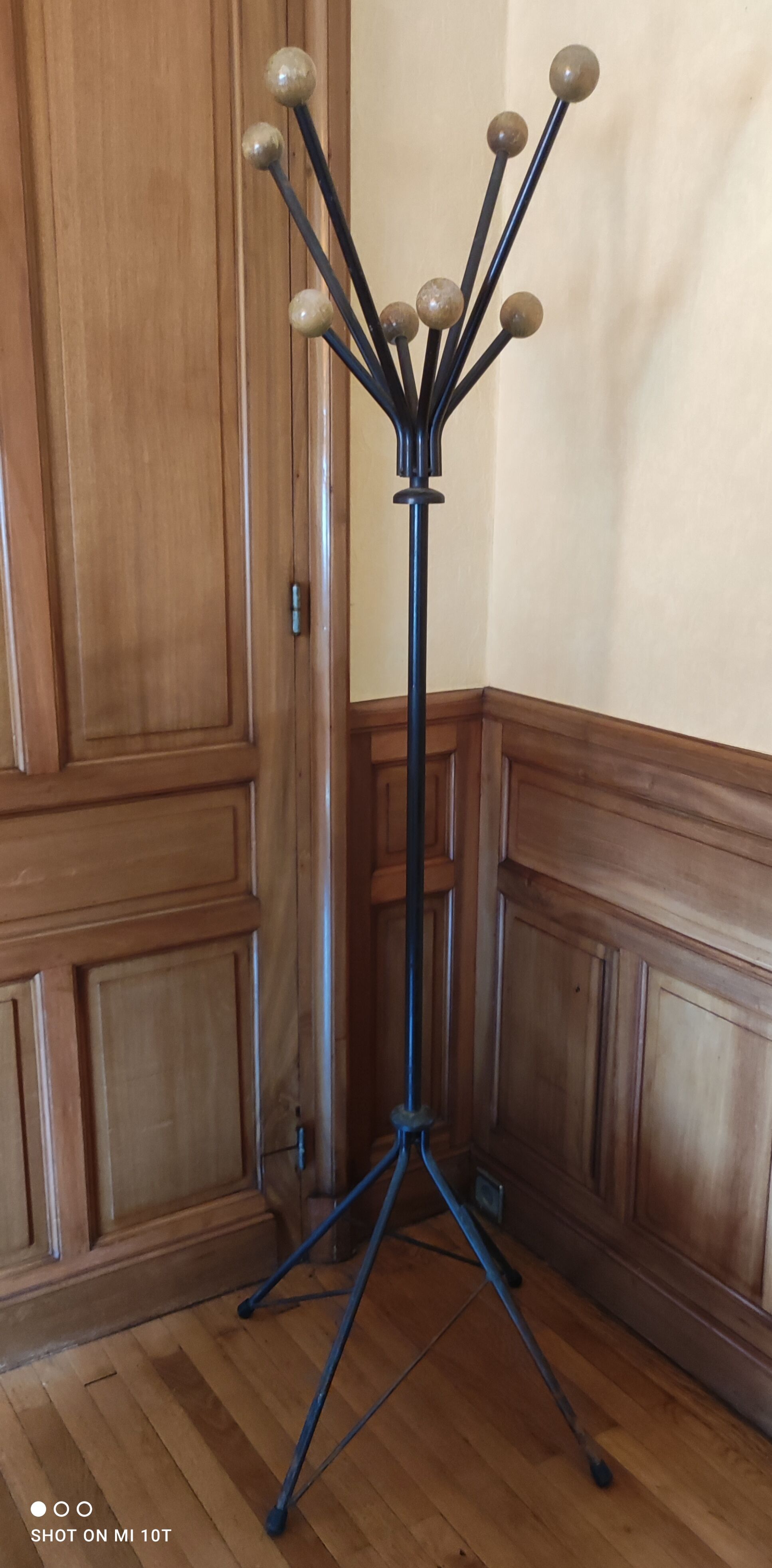 Vintage metal and wood coat rack