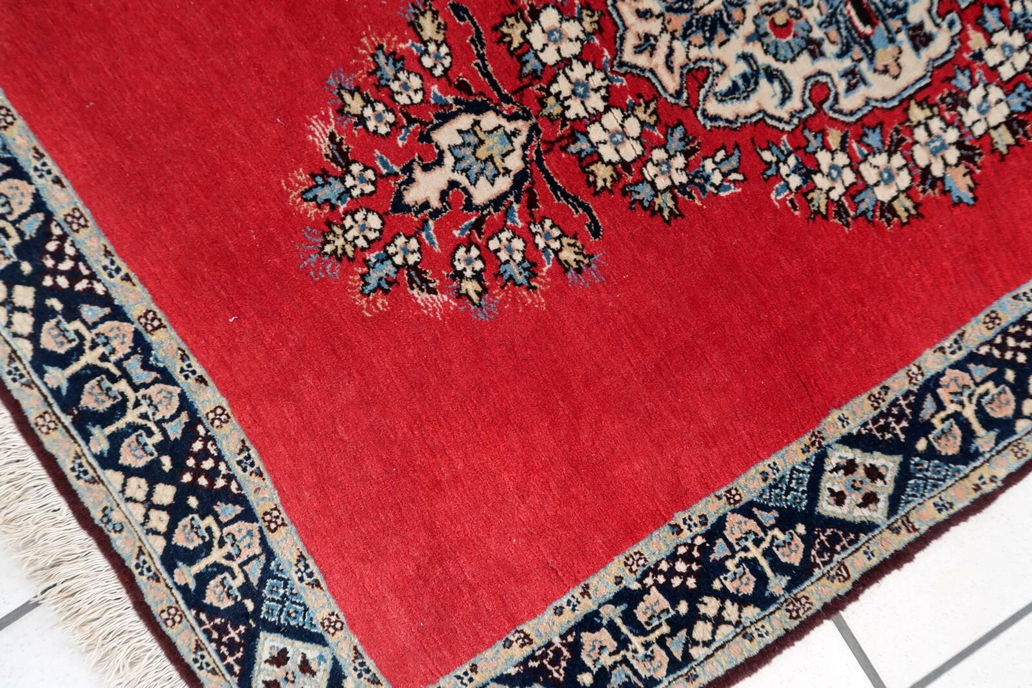Tapis vintage fait main Tabriz 80 x 126 cm laine rouge vif - 1C1048