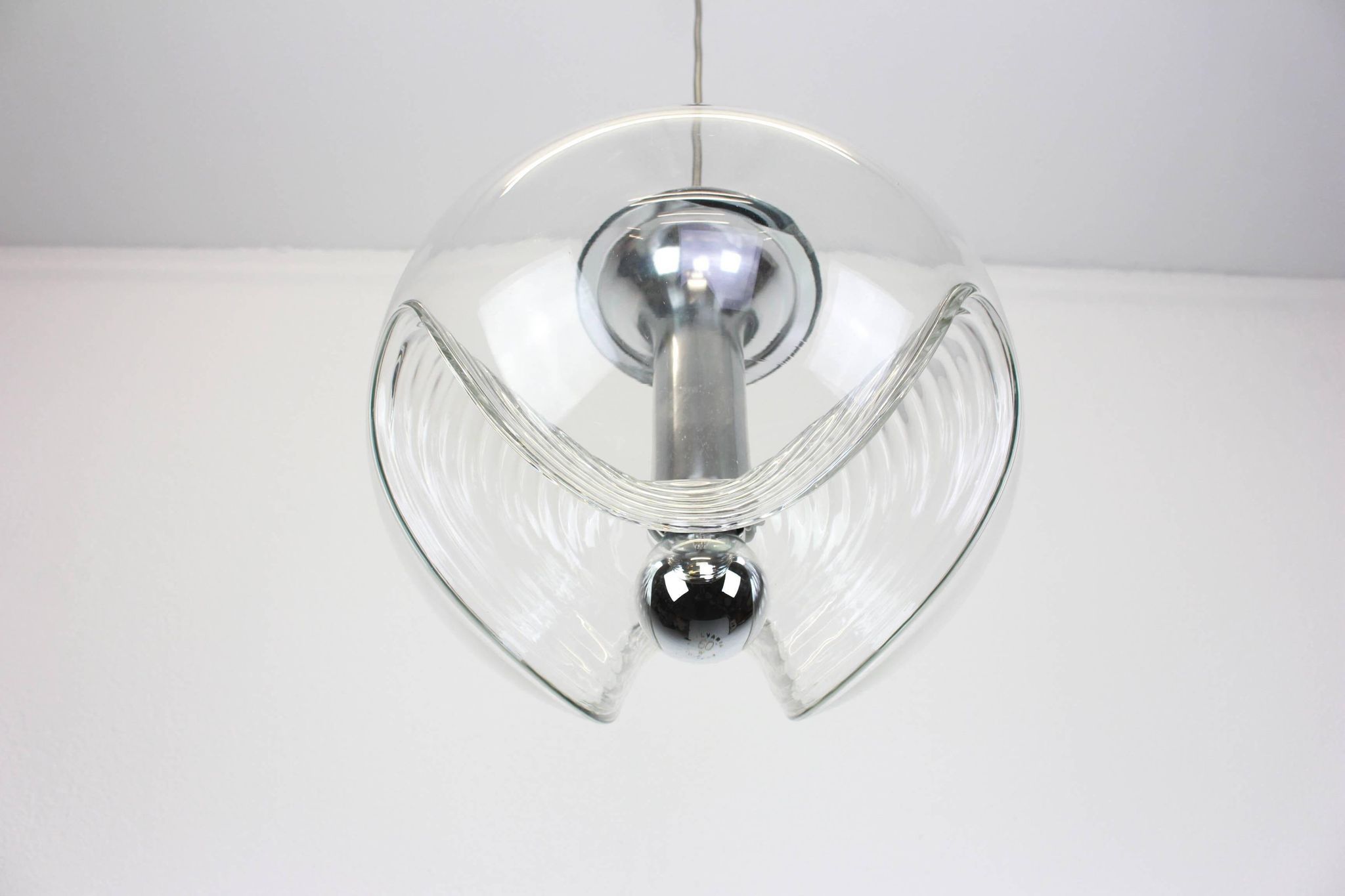 Large transparent glass pendant light by Koch & Lowy, Peill & Putzler, Germany, 1970.