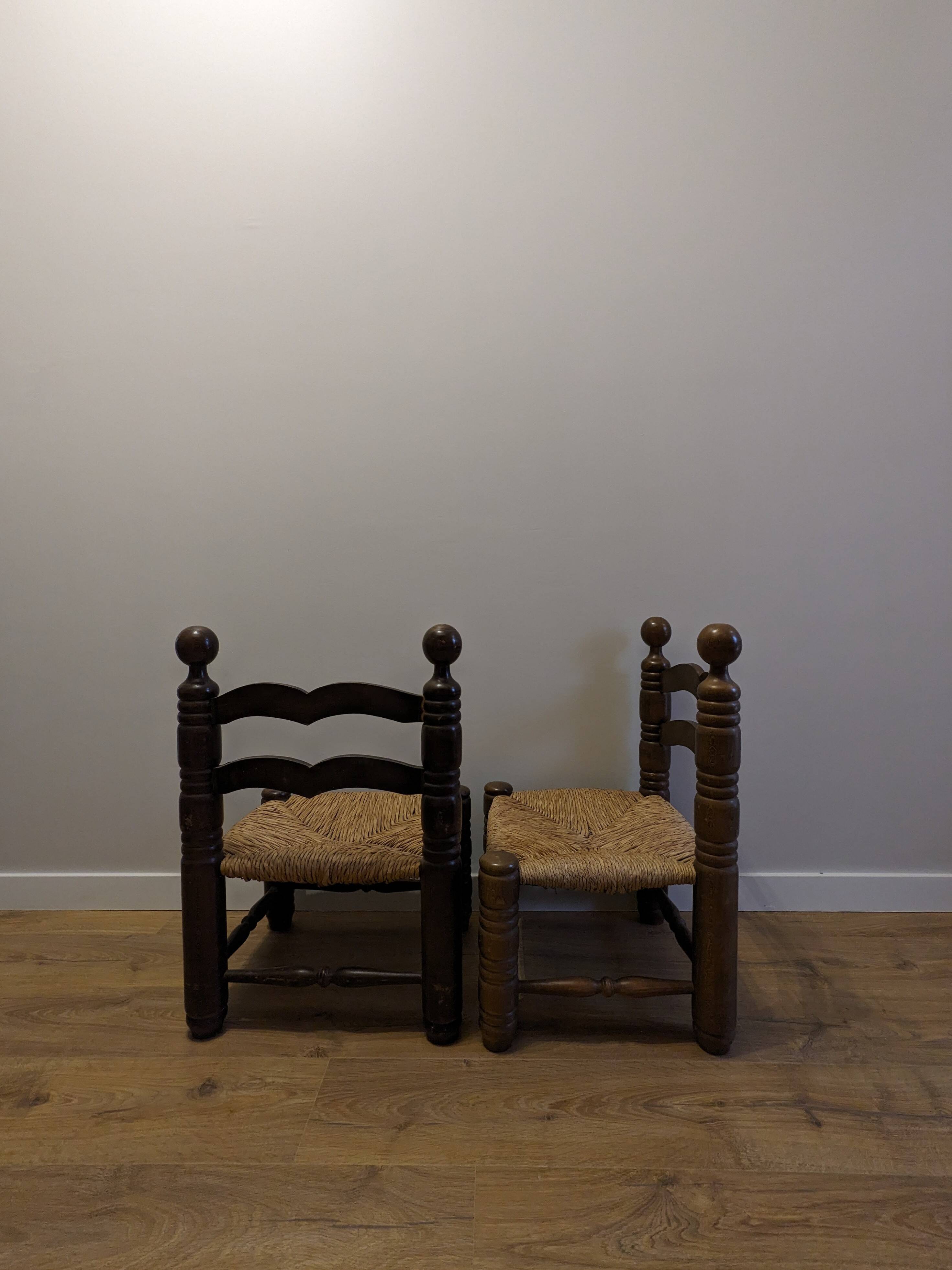 Pair of wooden chairs, straw seats