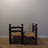 Pair of wooden chairs, straw seats