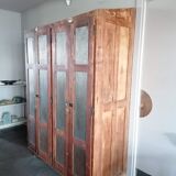 Vintage wooden wardrobe, 4 doors, cloakroom style.