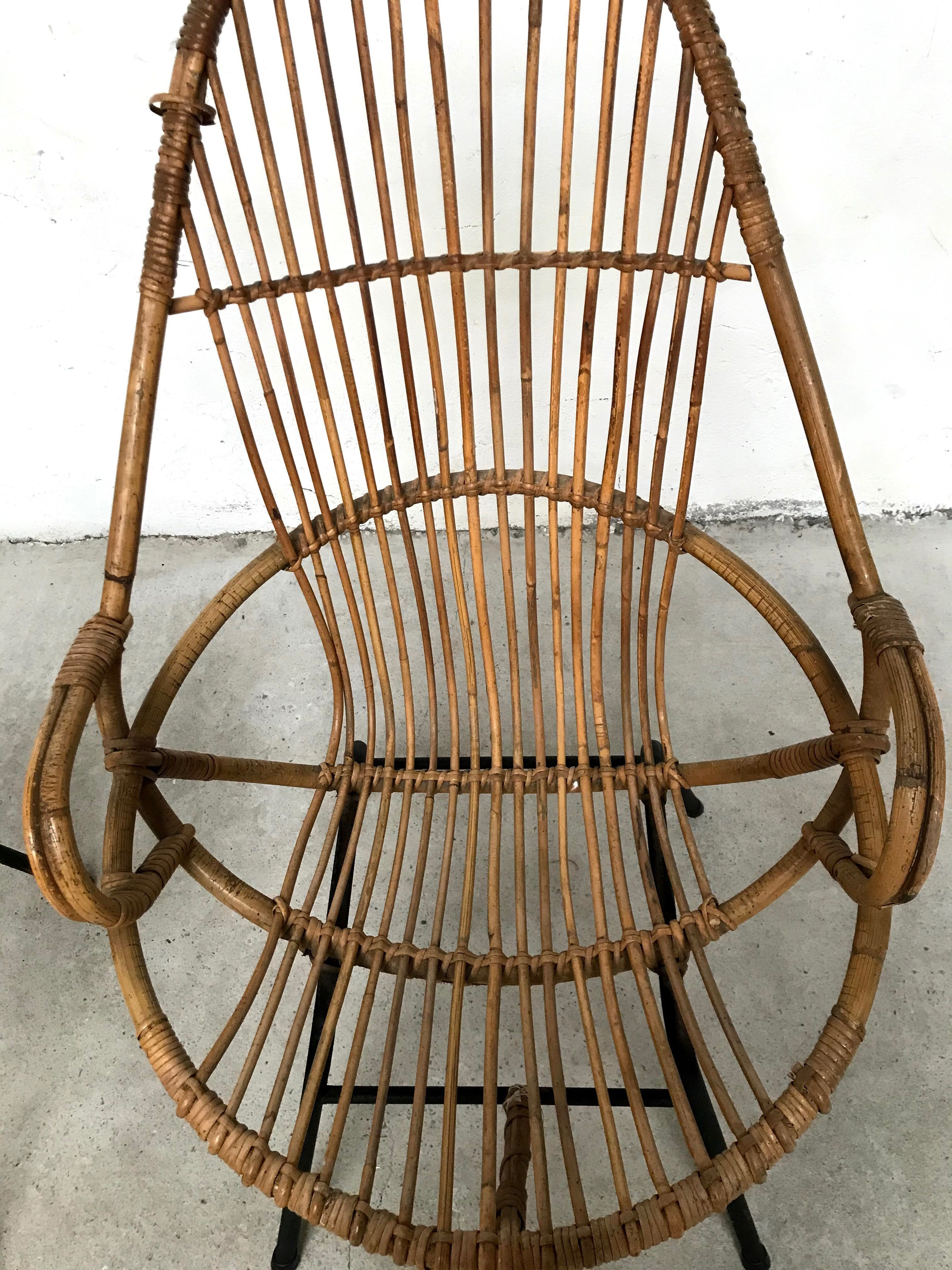 Pair of vintage rattan and bamboo shell chairs 1960s