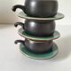 Set of three ceramic cups and saucers – crackled turquoise glaze