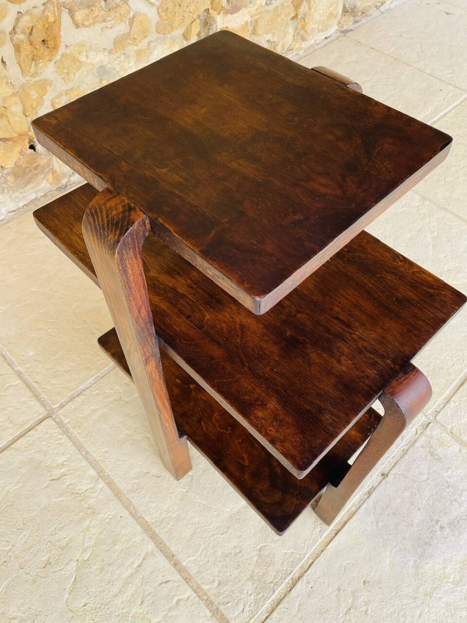 Art Deco Console in walnut with 3 levels, Circa 1938.