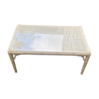 Table basse écrue rotin et verre