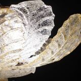 Murano Glass Gold and Transparent Leaves Chandelier or Flush Mount, 1970s