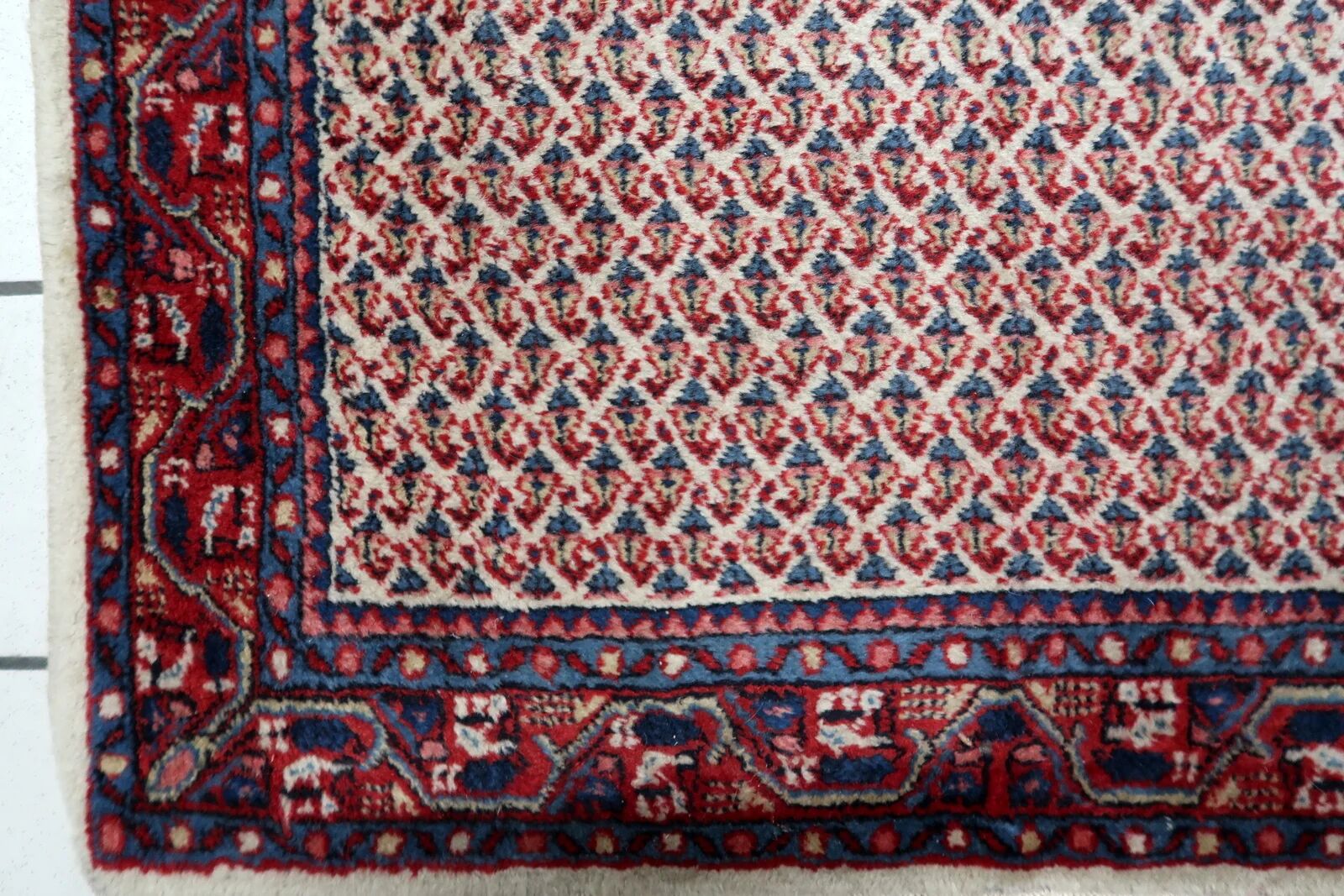 1950s Handmade Indian Wool Rug, Ivory and Red, 3 × 5 ft - 1C1291