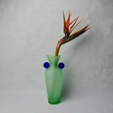 Green and blue satin murano glass vase, Menphis style, Italy, 1980
