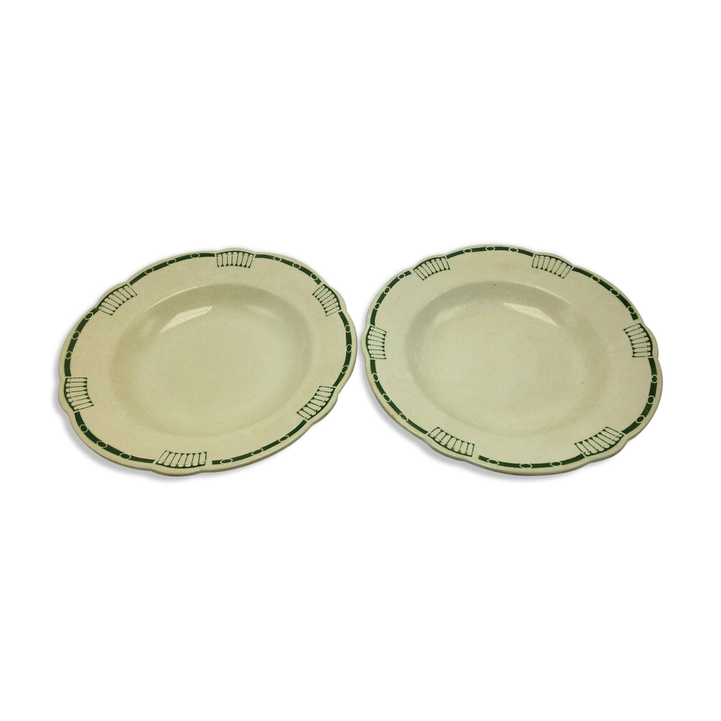 Pair of old hollow plates in Moonville model London earthenware