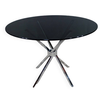 Small Mikado Table in Glass and Chromed Metal – 1970s