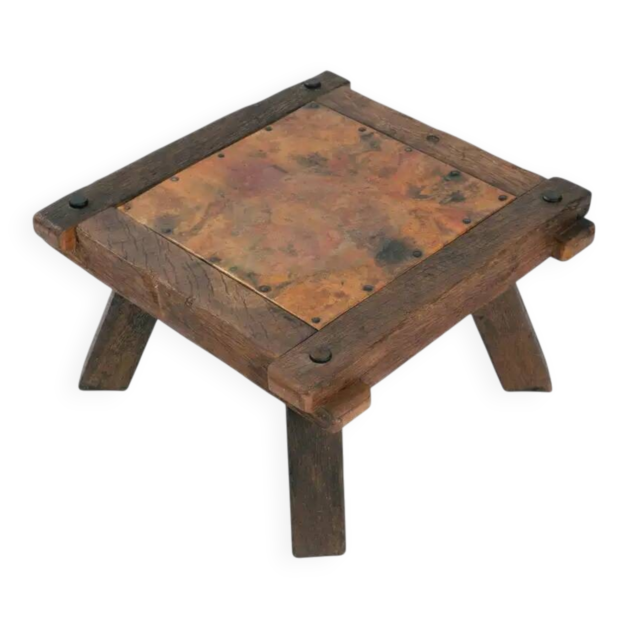 Brutalist copper and oak coffee or side table, 1970s