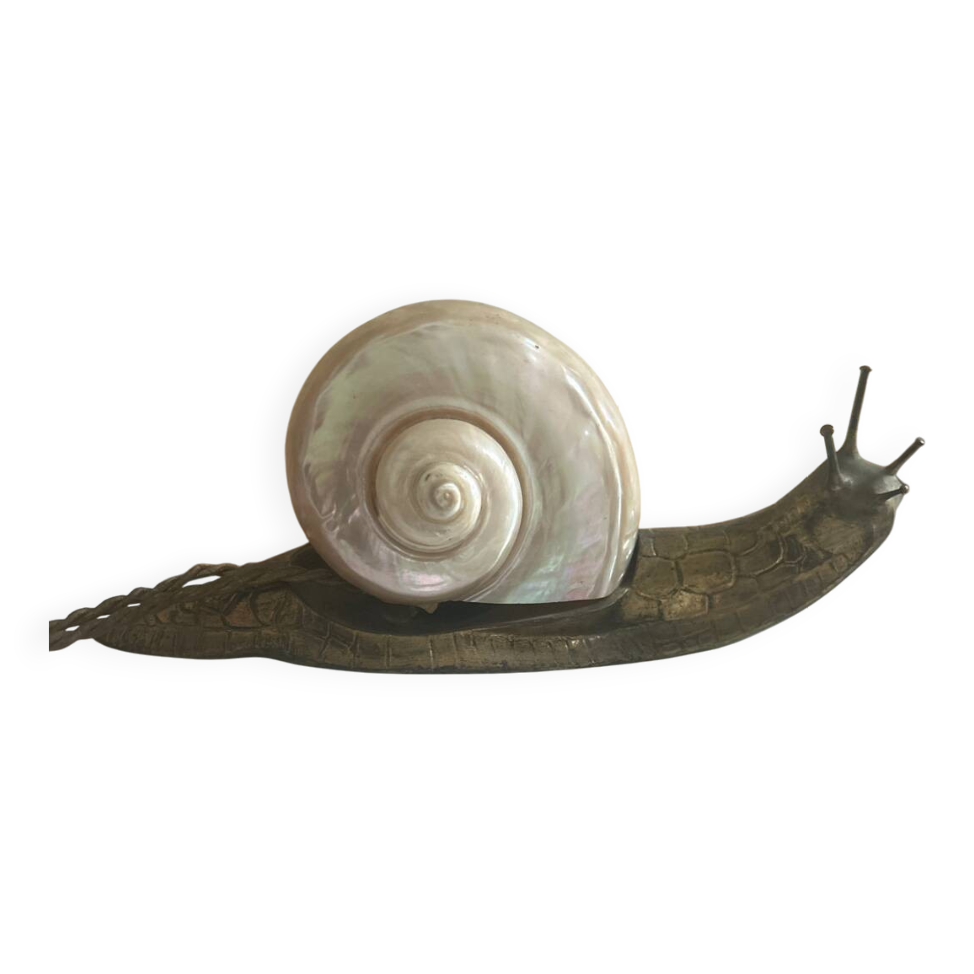 ART DECO SIGNED Snail Night Light - MOTHER-OF-PEARL BRONZE