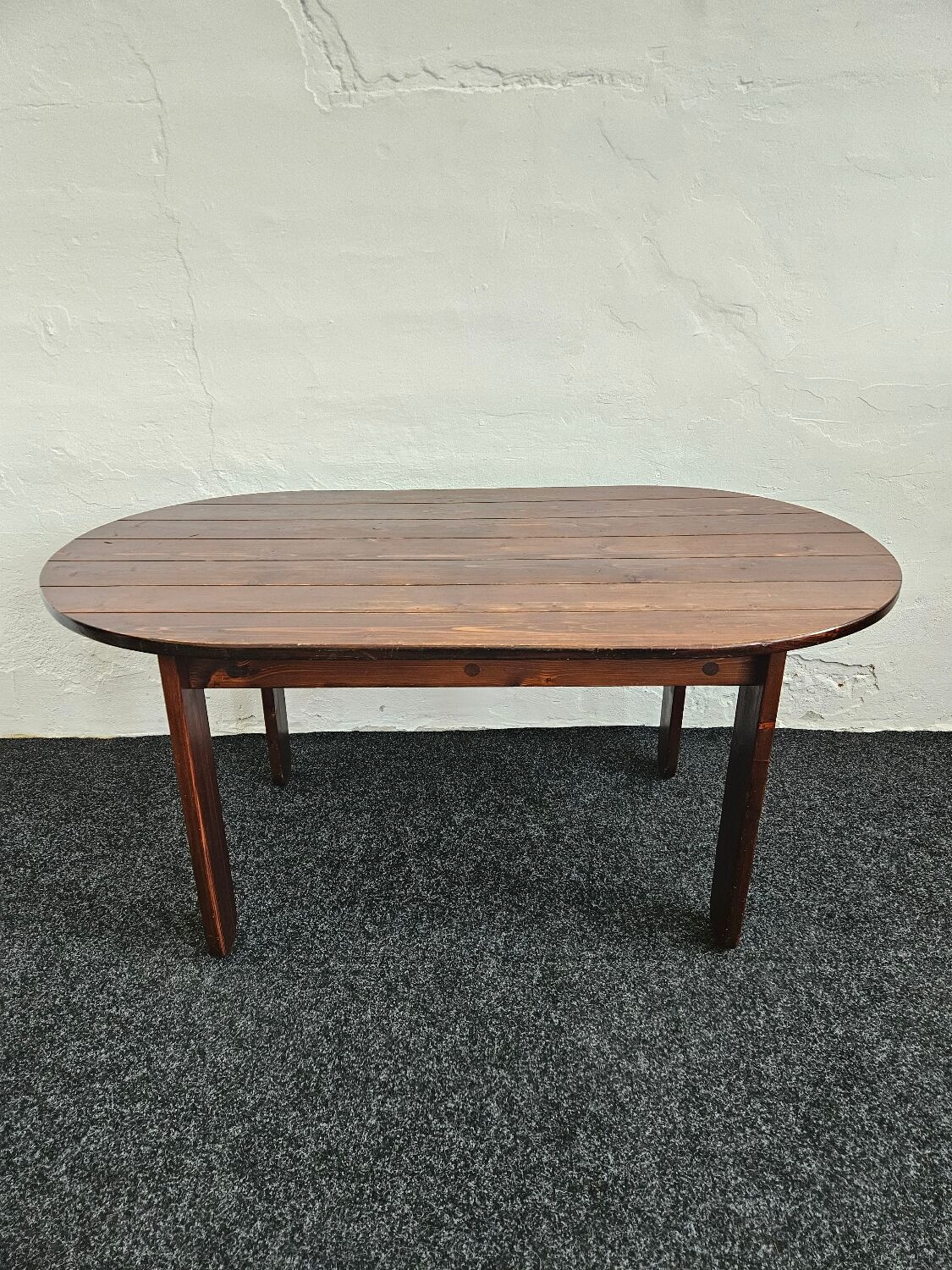 Stained Solid Larch Dining Table for Six by Mária Szedleczky, 1970s