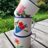 Set of cups and enamelled plate