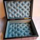 19th century Napoleon III box, blue silk padded jewelry box in elm burl