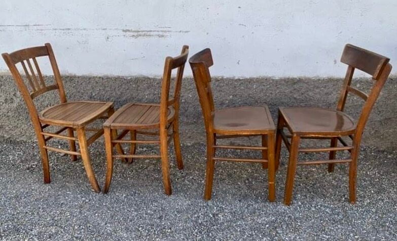 Set of 13 old art deco bistro chairs from the 1930s in light wood