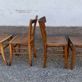 Lot de 16 anciennes chaises bistrot art deco des annees 1930 en bois clair