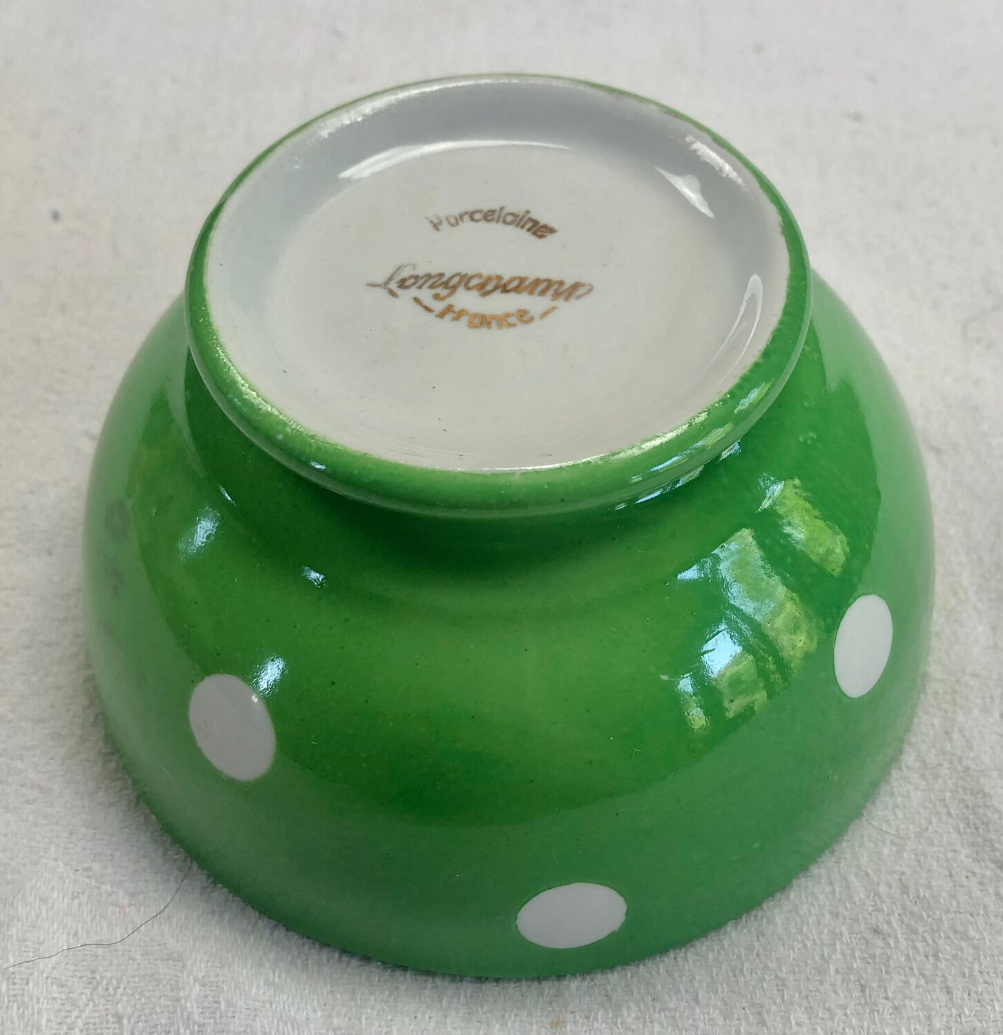 Bol vert pois blancs porcelaine Longchamp